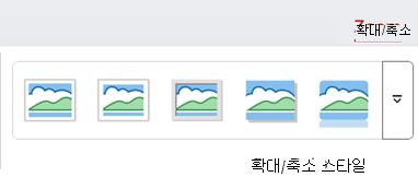 PowerPoint의 리본 메뉴에 있는 확대/축소 탭입니다.