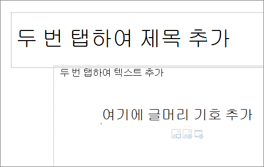 글머리 기호가 작동하는 위치를 표시하는 빈 제목 상자 및 빈 텍스트 상자의 이미지입니다.