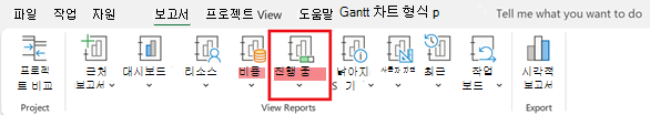 보고서 탭의 진행 중 단추