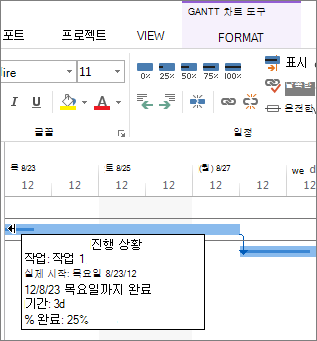 막대에 표시된 작업 완료율