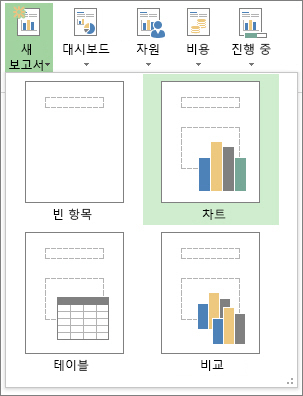 보고서 탭의 새 보고서 메뉴