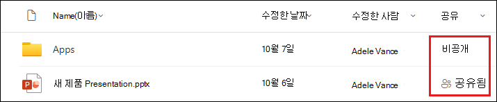 공유 대화 상자의 공유 대상 탭