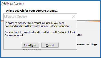 Outlook Hotmail Connector 프롬프트