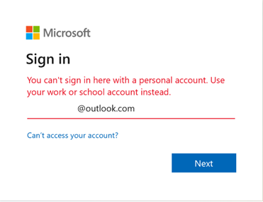 Outlook 로그인 오류 스크린샷