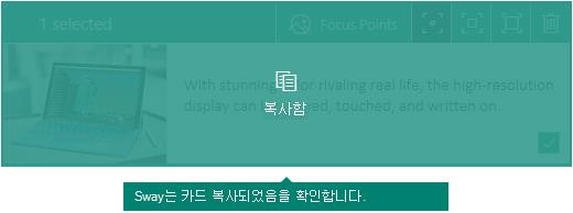 Sway에서 복사된 카드 확인