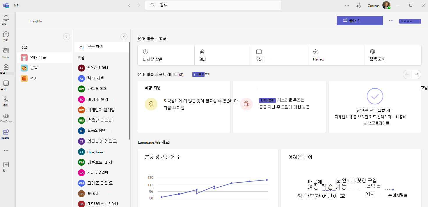 Insights 앱의 수업 dashboard