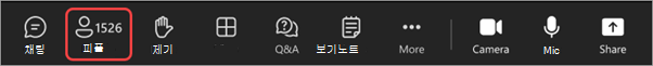 사용자가 강조 표시된 타운홀 중 모임 컨트롤 스크린샷