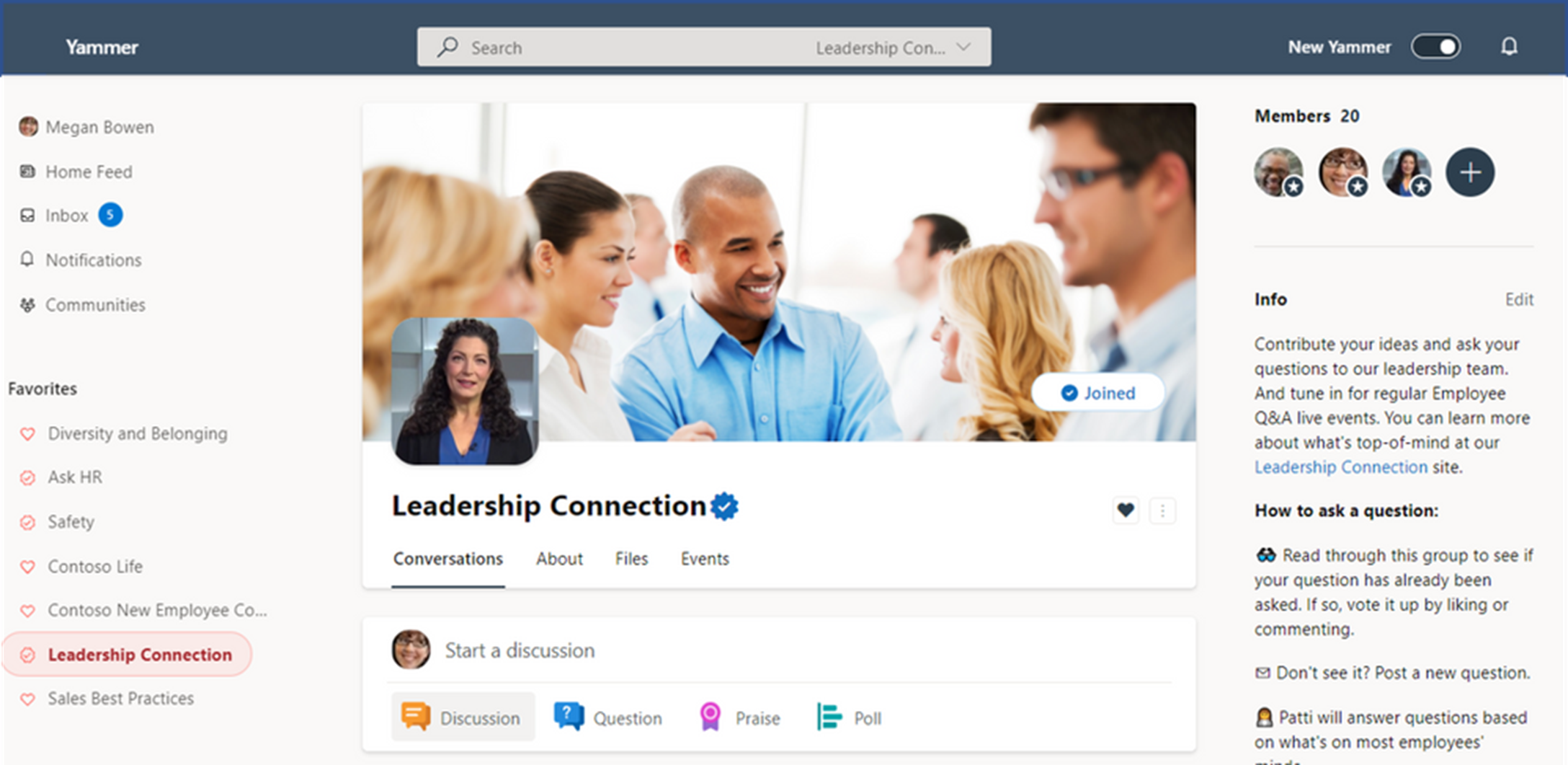 공식 배지가 있는 커뮤니티를 보여주는 Yammer 이미지