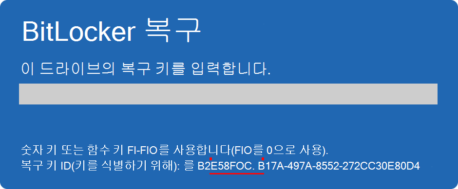키 ID를 강조 표시하는 BitLocker 복구 화면의 스크린샷