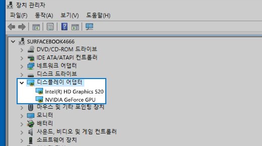 장치 관리자 및 디스플레이 어댑터