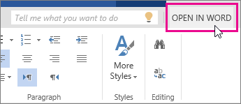 Word Online의 편집 보기에 있는 Word에서 열기