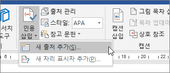 인용 삽입을 가리키고 새 소스 추가를 선택합니다.