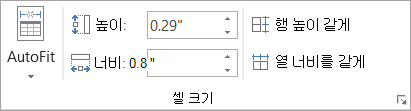 셀 크기 그룹의 옵션을 표시합니다.