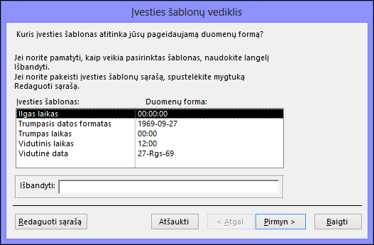 Įvesties šablono vediklis „Access“ kompiuterio versijos duomenų bazėje