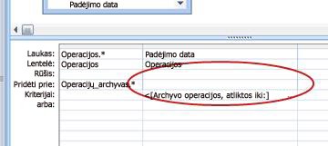 Užklausos kūrimo tinklelio eilutė Papildyti