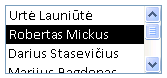 Pagrindinis formoje esantis sąrašo lauko valdiklis