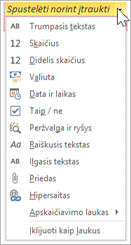 Įtraukite naują lentelės stulpelį, įveskite Peržvalga ir ryšys