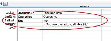 Užklausos kūrimo tinklelio eilutė Naikinti