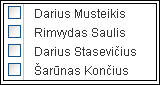Žymės langelio sąrašas.