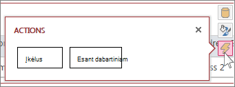 Žiniatinklio duomenų lapo rodinio dialogo langas Veiksmai