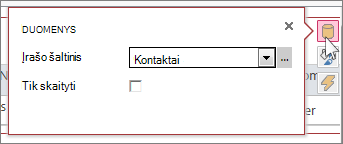 Žiniatinklio duomenų lapo rodinio dialogo langas Duomenys