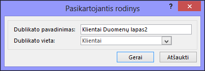 Duplicate view dialog showing name of duplicate box and location for duplicate box.