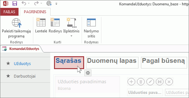 Rodinio pasirinkimas „Access“.