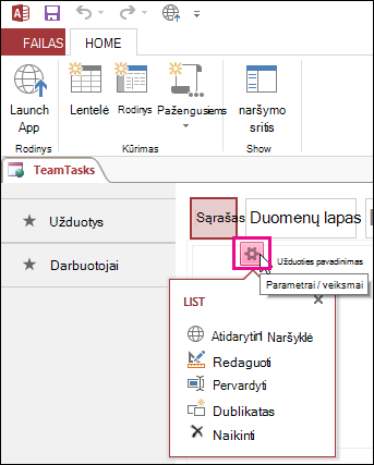 The View Settings/Actions button