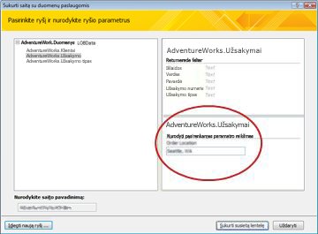 Tinklo tarnybos duomenų ryšio parametras