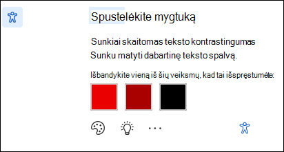 Pritaikymo neįgaliesiems problemos pranešimo ekranas su galimais pataisymais.