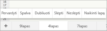 Pažymėtas lapo skirtukas, kuriame rodoma pervardinimo komanda