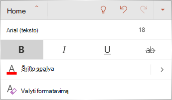Šrifto meniu programoje „PowerPoint“], skirtas „Android“.