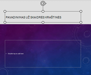 Pavadinimo vietos rezervavimo ženklo, esančio už skaidrių kraštinių, pavyzdys programoje „PowerPoint“, skirtas „Android“.