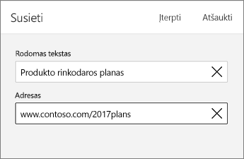 Saito komanda su rodytinu tekstu ir adresu