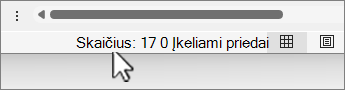 Ekrano būsenos juostos eilučių skaičiaus rodymas ekrano kopija.
