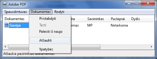 Dokumento meniu spustelėkite Atšaukti.
