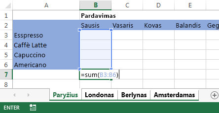 Formulė Paryžiaus darbalapyje.