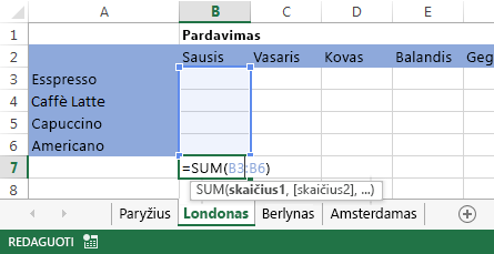 Formulė taip pat yra Londono darbalapyje.