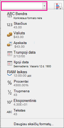 Number formats box