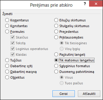 Dialogo langas Eiti į specialiąsias