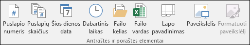 Antraščių & poraščių dizaino juostelės skirtukas