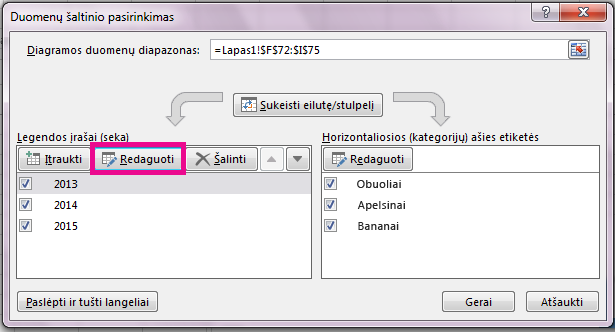 Dialogo langas Duomenų šaltinis