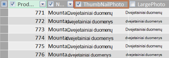 Example of a binary column of a thumbnail image