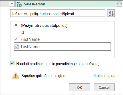 Įrašo išplėtimas į lentelę
