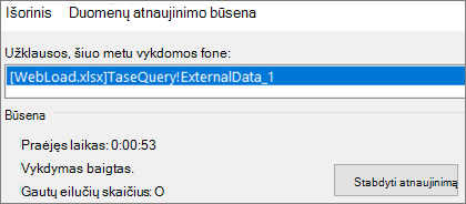External Data Refresh Status dialog box