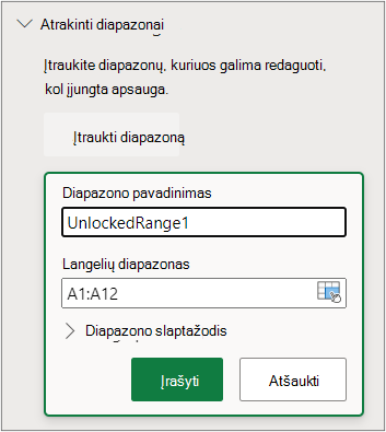 Diapazono apsaugos nustatymas