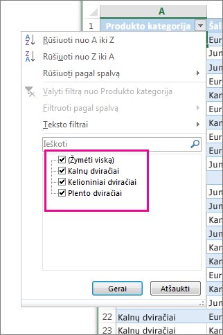 Filtravimas pasirenkant elementus sąraše