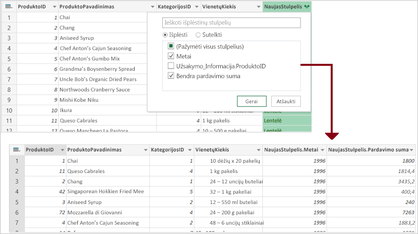 „Power Query“ suliejimas