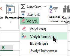 formatų valymo parinktis