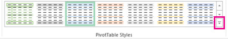 Galerijos „PivotTable“ stiliai“ mygtukas Daugiau